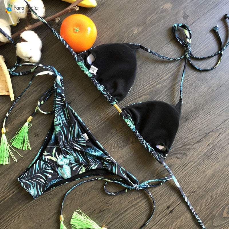 Para Praia 17 Colors New Bandage Micro Bikini Mini Halter Bathing Suit Brazilian Swimsuit Thong Bikini Set Push Up Biquini 2023