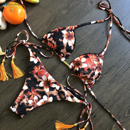 Para Praia 17 Colors New Bandage Micro Bikini Mini Halter Bathing Suit Brazilian Swimsuit Thong Bikini Set Push Up Biquini 2023