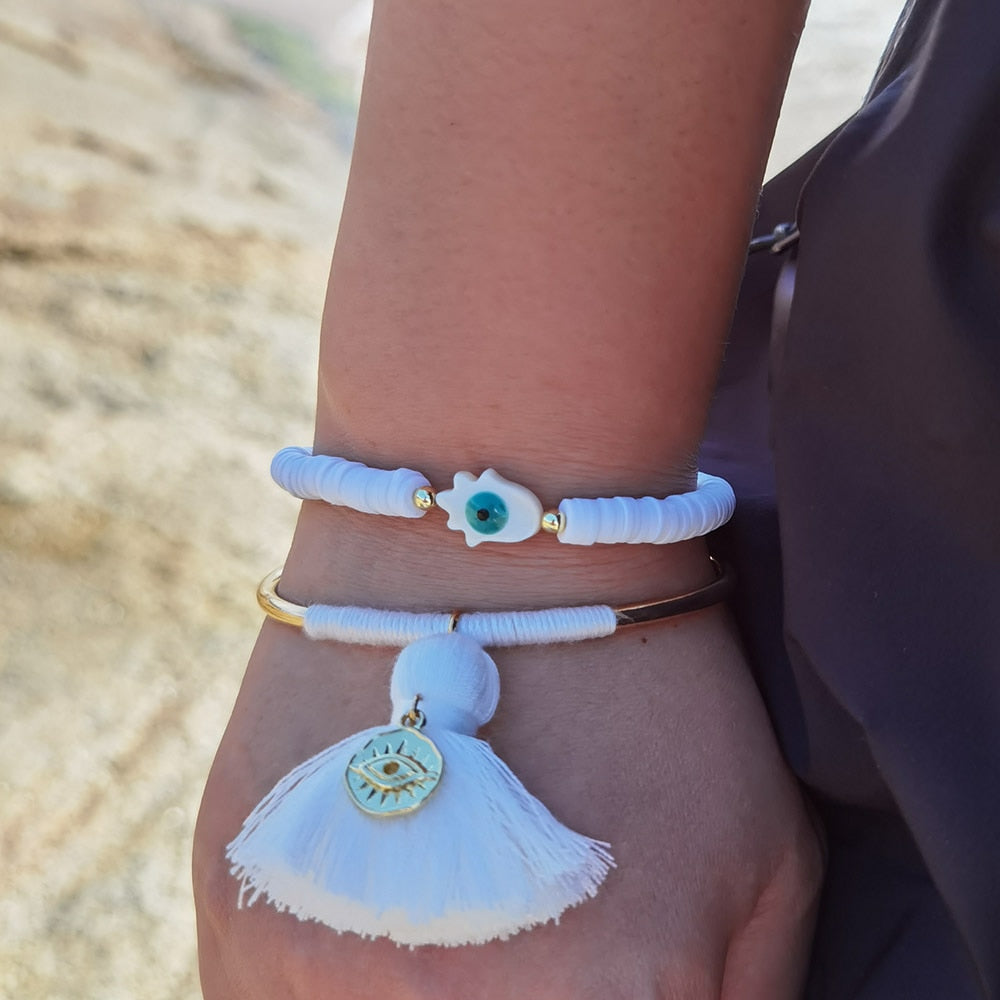 Go to Beach for Summer Bracelets Fashion Handmade Angle Lucky Evil Eye  Bracelet with Good Tassel